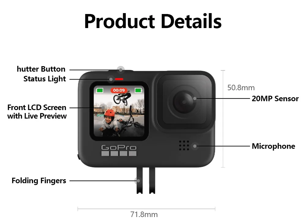 small action camera GoPro HERO 9 Black Action Camera 5K Videos 20MP Photos Waterproof Sport Cameras Color Front Screen Brand New And Original action camera hd