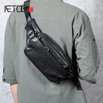 

AETOO Casual leather chest bag, men's leather shoulder bag, fashionable first layer leather belt bag