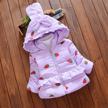 

Baby Girl Sweet Strawberry Coat & Jacket Children Winter hooded outerwear