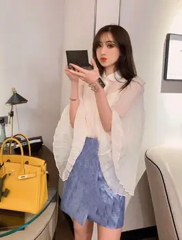 

high quality women luxury flare sleeve shirt blouse fashion women white long sleeve shirt tops gdnz 4.13