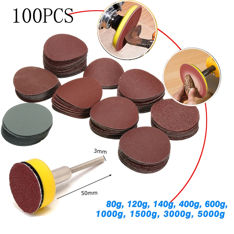 

100pcs 25mm/1inch Sandpaper + 1pc 1inch Hook Loop Backer Plate 1/8inch Shank + 1pcs Loop Sanding Pad Abrasives Mixed Polishing