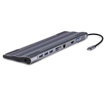 

10 in 1 HUB USB3.0 Docking HUB To HDMI 4K 3 Ports USB Type-C HUB with PD TF SD Reader for Pro Computer Accessories