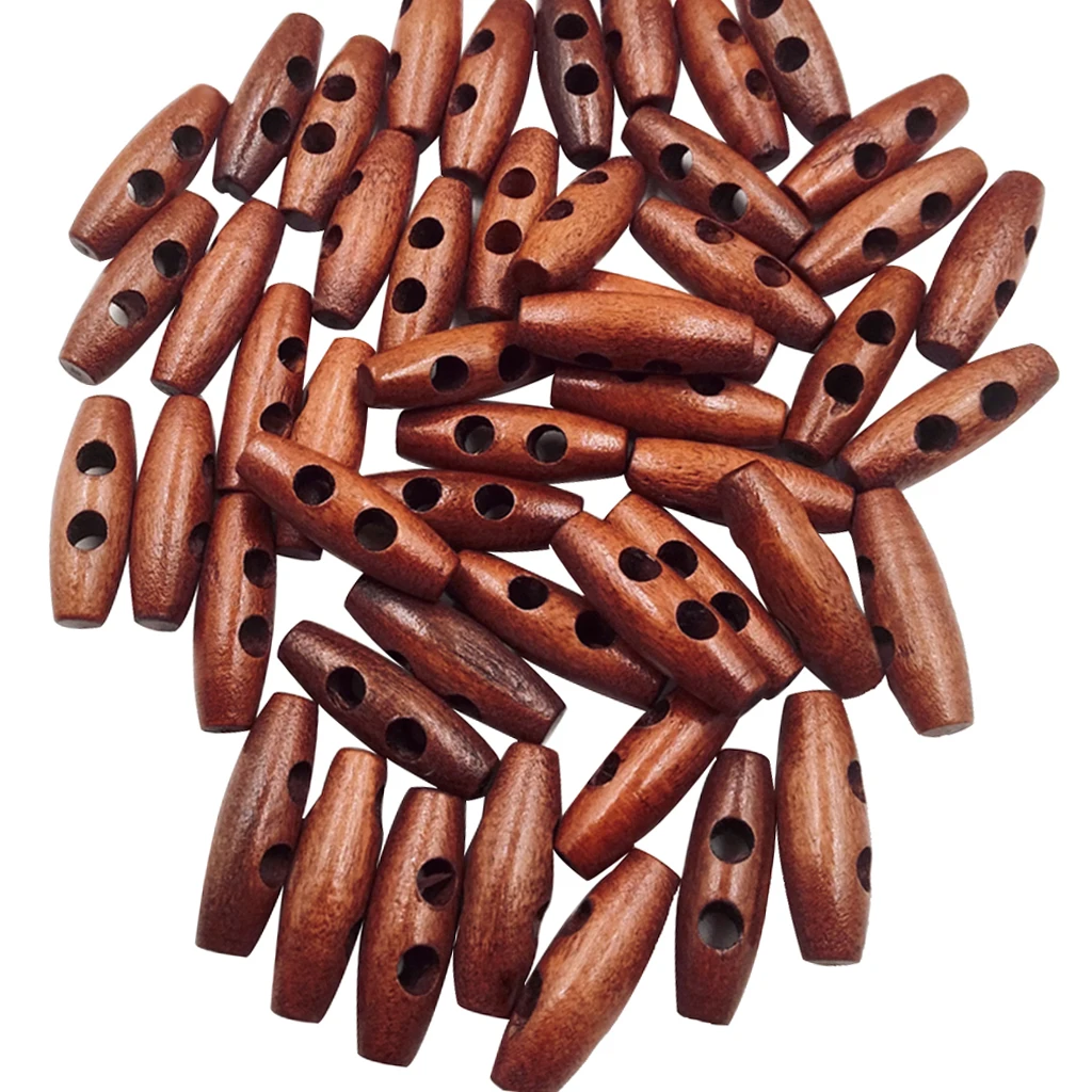 2 Holes Scrapbooking Sewing Wood Toggle Buttons Oval, 50Pcs, 30 x 10mm