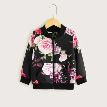 

PatPat 2020 New Spring and Autumn Casual Girls' Long Sleeve Printed Zip Shirt Kids Girl Jackets Coats Kids Clothes