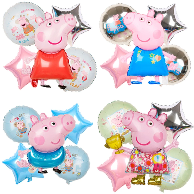 Ballons En Aluminium Peppa Pig 5 Pieces Ensemble Figurines De Dessin Anime Decorations De Fete Prenatale Pour Fille Et Garcon Cadeau D Anniversaire Jouet Pour Enfants Aliexpress