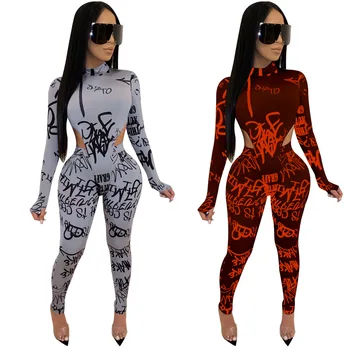 

Autumn Winter Women Two Piece Set Top and Pants Plus Size Tracksuit Sweatsuit Outfit Letter Print Bodysuit Pants Active Outfits