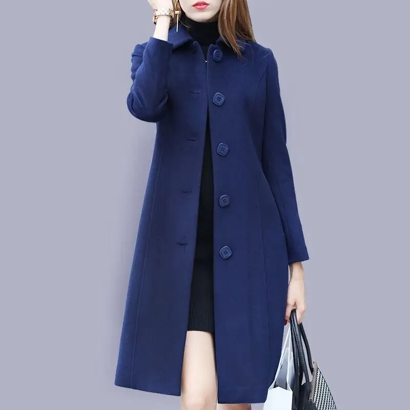 

Autumn and winter woolen coat female Mid-Long 2020 New Single Breasted Overcoat casual women's woolen coat