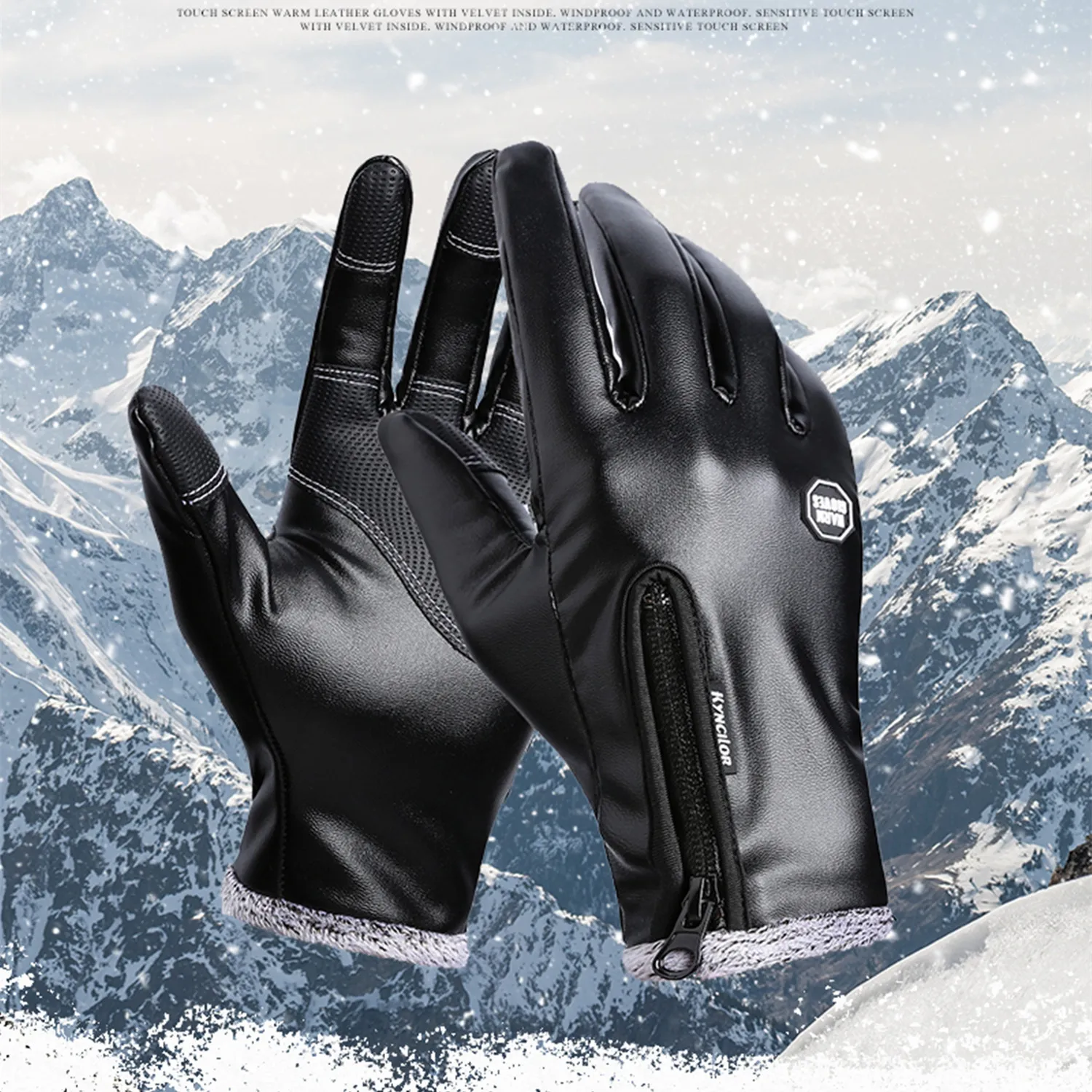Winter Warm Men's Leather Gloves Black Touch Screen Gloves For Men Fashion Brand Winter Warm Mittens Full Finger Gloves
