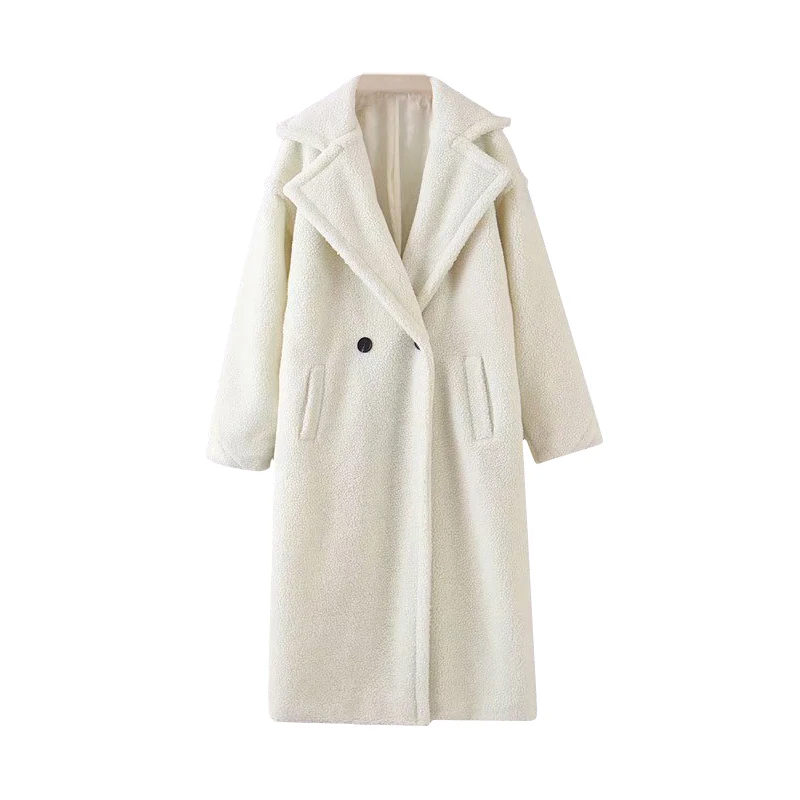 remarkable  Winter Casual Solid Teddy Coat Women Long Sleeve Fleece Long Jacket Lady Turn Down Collar Lamb Fur 