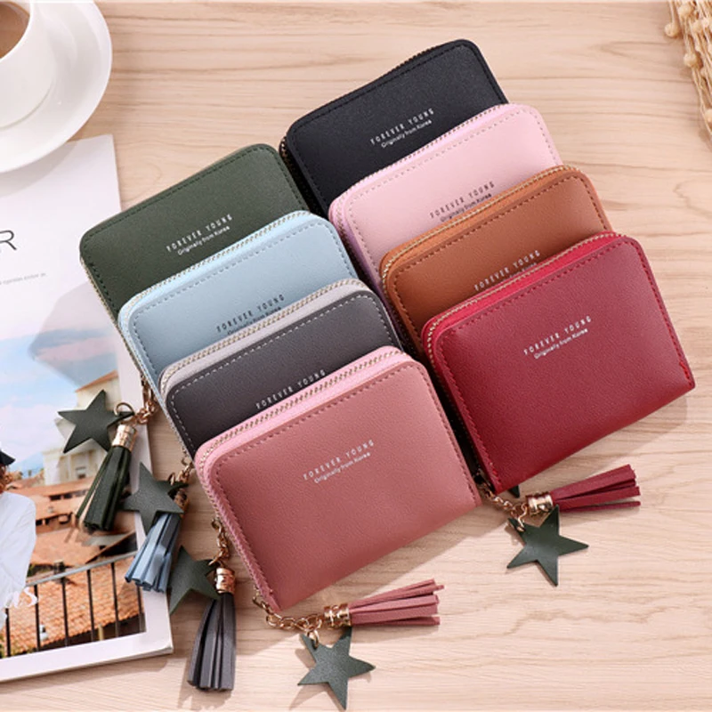 

Women Cute Pink Wallets 2020 Pocket Purse Card Holder PU Tassel Patchwork Wallet Lady Female Fashion Short Coin Burse Money Bag
