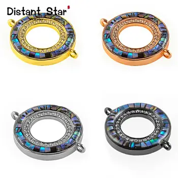 

24*19mm Round Exquisite Diy Jewelry Accessories Bracelet Necklace Jewelry Making Copper Cubic Zirconia Connector Abalone Shell