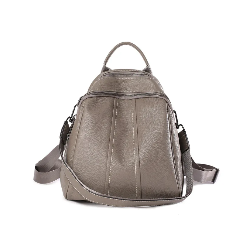 

240 Genuine Leather Women Double Zipper Backpack Small Casual Bags
