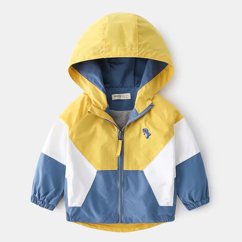 Spring Children Jackets for Boys Hooded Patchwork Outerwear Windbreaker Autumn Casual Coats 2-6 Years Kids Jackets