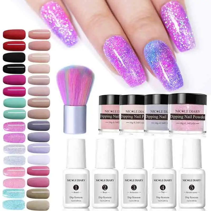  NICOLE DIARY 9/6/4/3Pcs Dip Nail Powder Set Nail Art Dipping Nails Powder Glitter Matte Holo Dust W