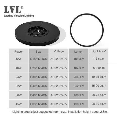 LED 천장 라이트 블랙 쉘 12W 18W 24W 32W 4000K 현대 표면 천장 램프, 부엌 침실 욕실 램프 6