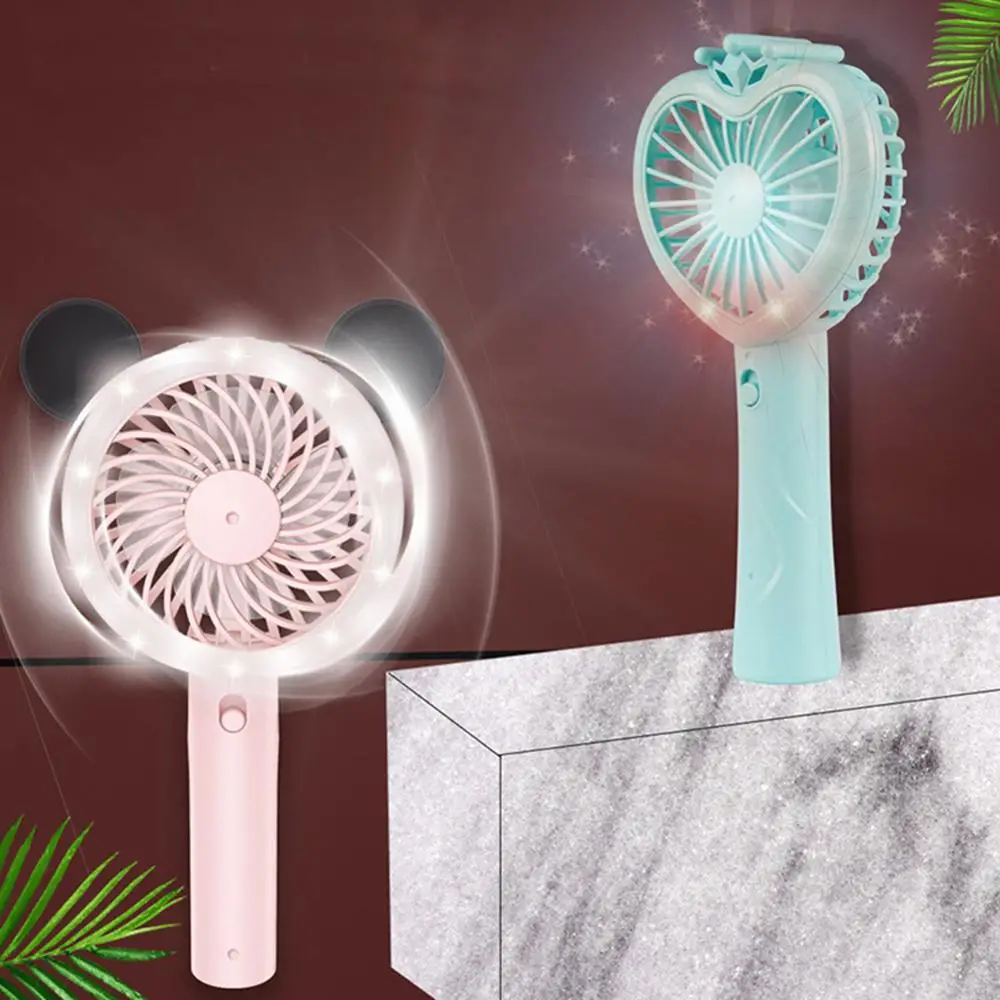 

Cute Portable USB Power Mini Fan with Led Light Summer Cooling Fan Night Use Light with Fan Function For Office Party Gifts