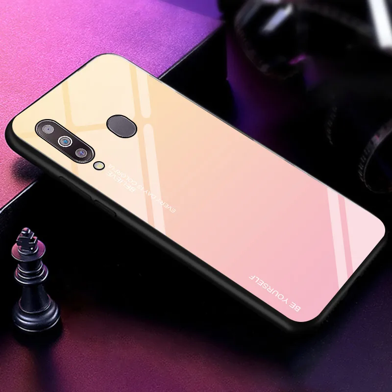 Чехол для телефона для samsung Galaxy A10 A20 A20E A30 A40 A50 A70 M20 градиент закаленное Стекло A6 A8 A7 J4 J6 плюс A9 чехол - Цвет: Yellow