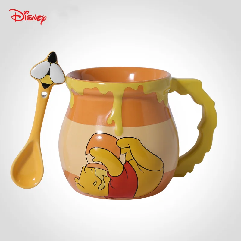 Disney Мода милый мультфильм керамическая чашка для воды Микки Минни кошка Мэри пух с ложкой кружка кофе чашка - Цвет: Winnie