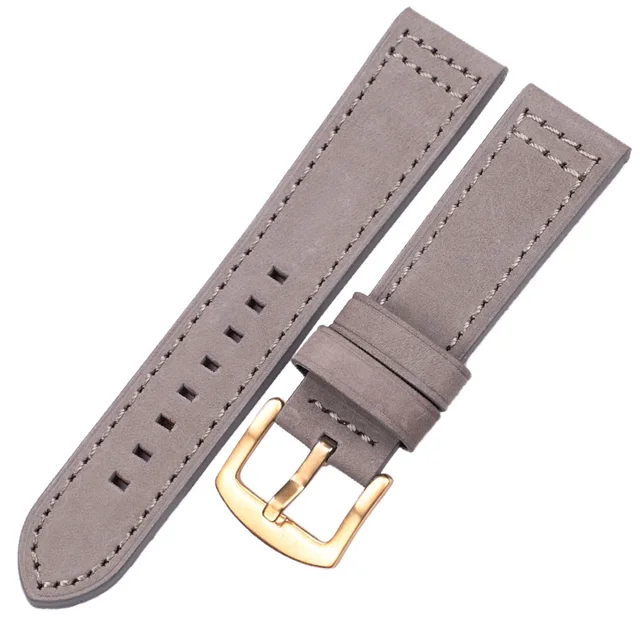 HENGRC Genuine Leather Watchbands Bracelet Black Blue Gray Brown Cowhide Watch Strap For Women Men 18 20mm 22mm 24mm Wrist Band Gray gold buckle
