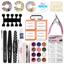 Modelones, 22 шт./лот, набор инструментов для профессионального дизайна ногтей, впитывающие салфетки для удаления ногтей, набор блестящих порошков для ногтей, двусторонняя Шлифовальная Пилка