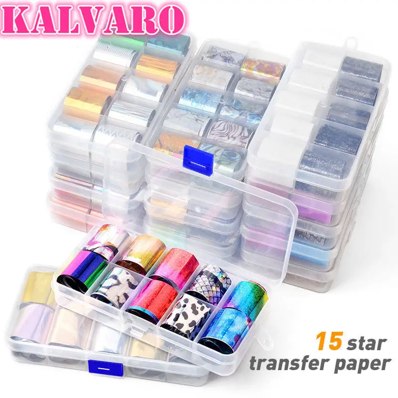 

Kalvaro 10Pcs Holographic Nail Foil Set Transparent AB Color Transfer Sticker Decorations Mix Designs Manicure Nail Art Decals