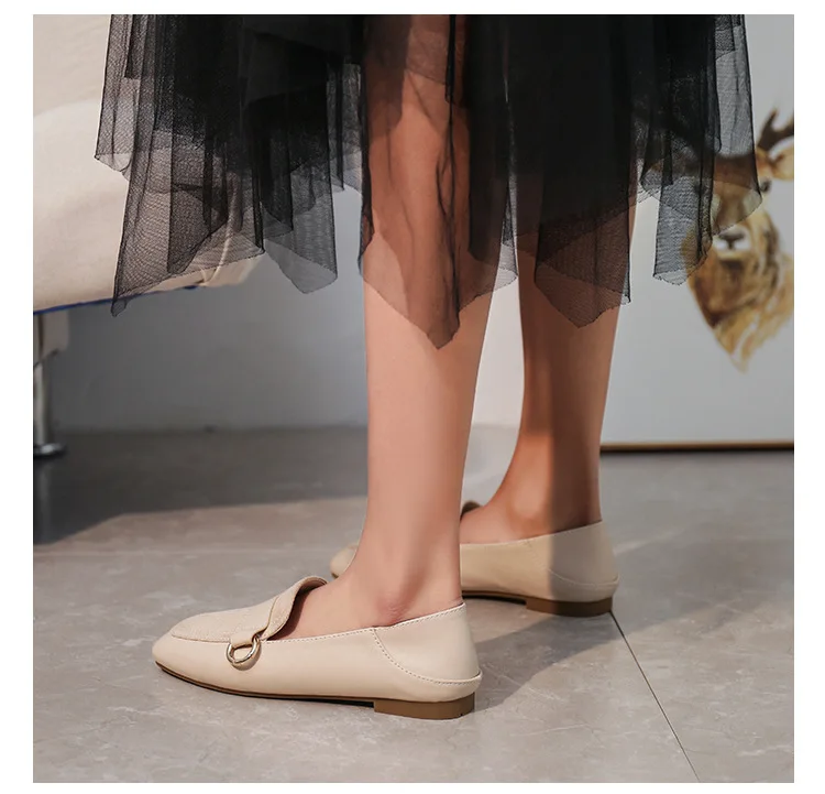 Тонкие Туфли с отстрочкой женские металлические для шитья плоские квадртаные носки неглубокие Мокасины удобные 2-износ Повседневные Удобные Мокасины короткая женская обувь