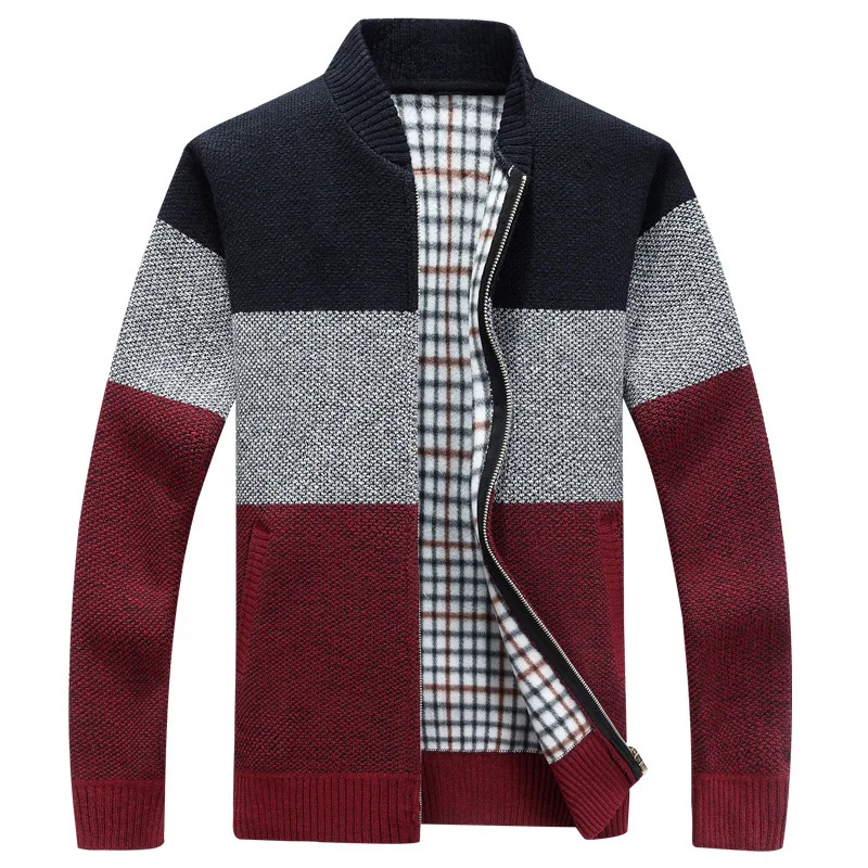 Осенний мужской свитер на молнии, утолщенный и бархатный мужской свободный теплый вязаный жакет с воротником-стойкой