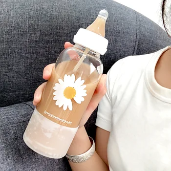 

Creative Graduated Adult Bottle Glass Cute Cups Girl Student Straw Cup Korean Adults Cup Glass Juice Cup Freeshipping