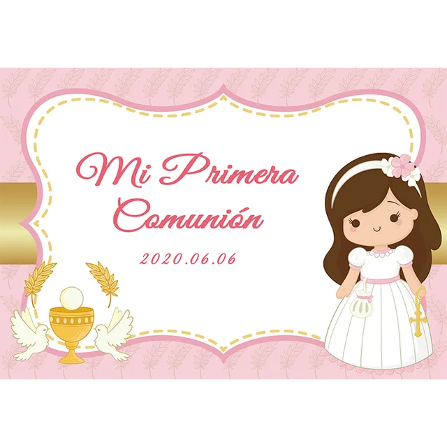 Allenjoy First Holy Communion Backdrop Boy Girl Dots Stripes Party Background Banner Photocall Photography Decoration Vinyl AEE-00606