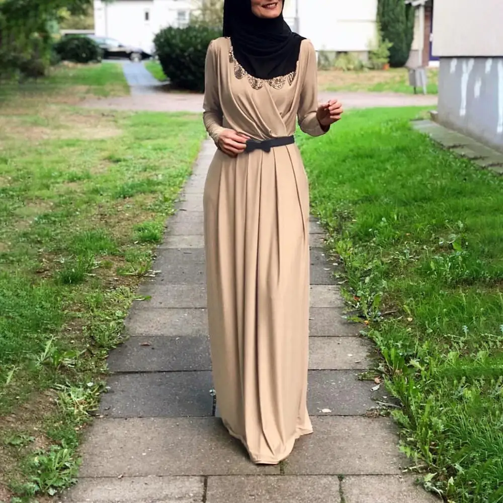 

Мусульманские модные складки, Abaya Дубай, американская одежда, платье кафтан с V-образным вырезом, хиджаб, abayas для женщин с поясом