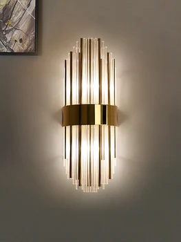 

Modern Creative Crystal Wall Lamp Gold Luxury Indoor Living Room Bedside Lamp Hotel Aisle Corridor Lights Led Column Classic AC