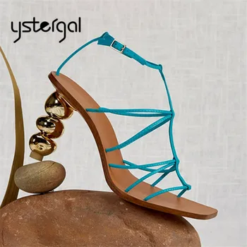 

Ystergal Strange Heel Women Sandals Straps High Heels Summer Ladies Gladiator Sandal Dress Shoes Woman Sexy Valentine Shoes