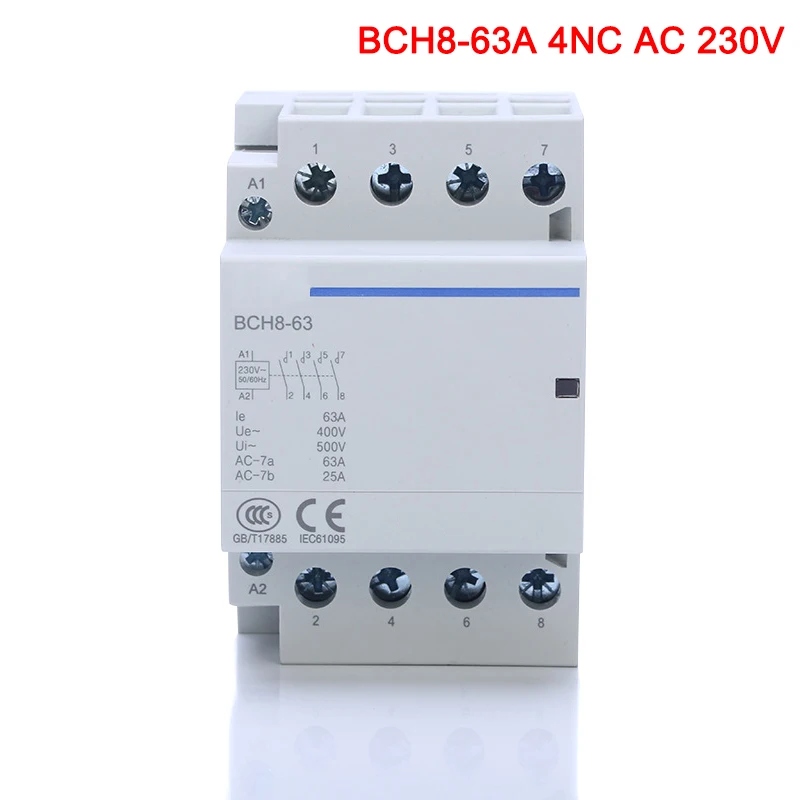 Горячая AC контактор 4NO/4NC din-рейку бытовой прочный AC контактор реле LSF99 - Цвет: bch8-63a 4nc ac 230v