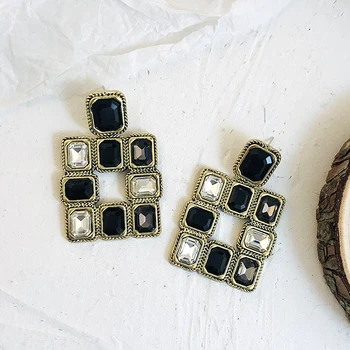 

AENSOA 2020 Fashion Shiny Crystal Geometric Drop Earrings Trendy Rhinestone Party Jewelry Luxury Statement Earrings For Women