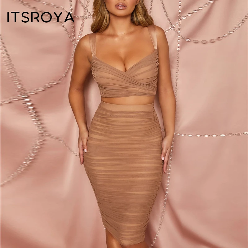 Пикантный комплект Itsroya из двух предметов короткий топ и платье миди летний