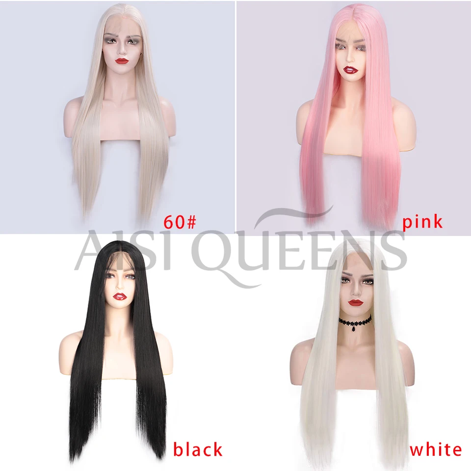 AISI QUEENS, Длинные прямые 613 блонд, кружевные парики для женщин, розовый, черный, синтетические парики на кружеве, средняя часть, натуральные парики для косплея