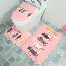 Комплект из 3 предметов с мультяшным рисунком для унитаза, абсорбирующий нескользящий коврик для ванной комнаты, набор ковриков для ванной, фланелевые коврики