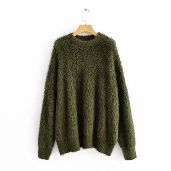 

Women's Lazy style Sweater lady Autumn Imitated mink cashmere thin sweater Female pullovers chic keep warm solid Tops TB3884