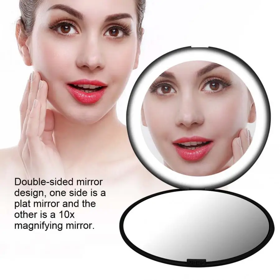 Mini Portable Lights LED Makeup Mirror 10X Magnify Hand Hold Foldable 12 LEDs Pocket Makeup Mirror Light Beauty Cosmetic Tool|Makeup Mirrors| - AliExpress