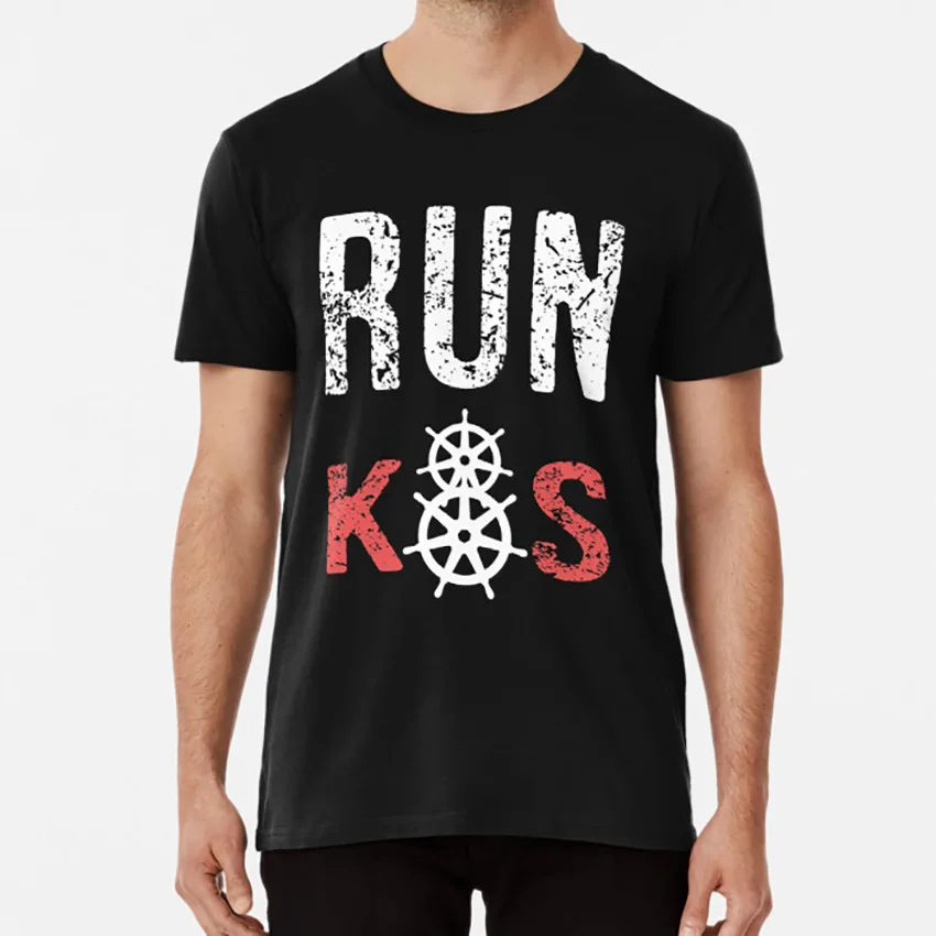 RUN k8s T shirt k8s kubernetes docker devops helm golang coderman linux unix admin - Цвет: Черный