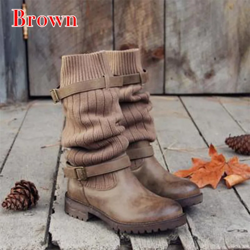 Новинка года; женские сапоги; Модные эластичные сапоги до колена; женские пикантные ботинки из эластичного материала; Лидер продаж - Цвет: Brown