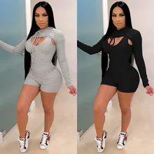 

2021 European and American Women's Sexy Solid Color Long Sleeved Jumpsuit Tight Two-piece Set Woman Pants Streetwear Women