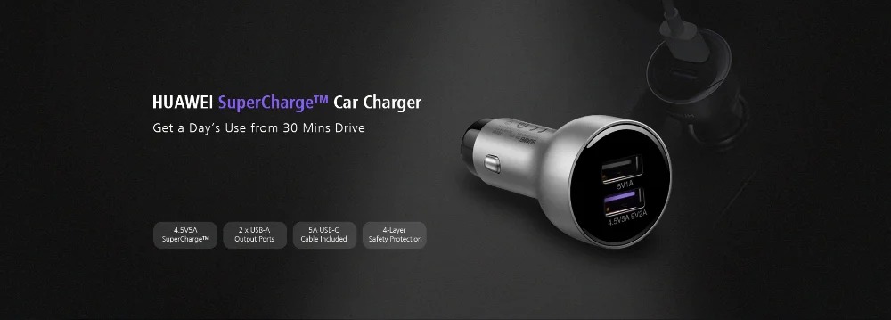 Оригинальное автомобильное зарядное устройство HUAWEI SuperCharge 22,5 W с двойным выходом для планшета Android IOS