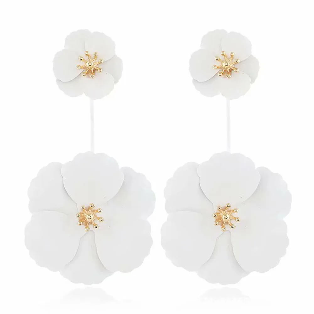 white Корейские серьги для женщин, модные ювелирные изделия, аксессуары, длинные серьги-гвоздики, бохо серьги, длинные висячие серьги в виде цветка для женщин - Окраска металла: white