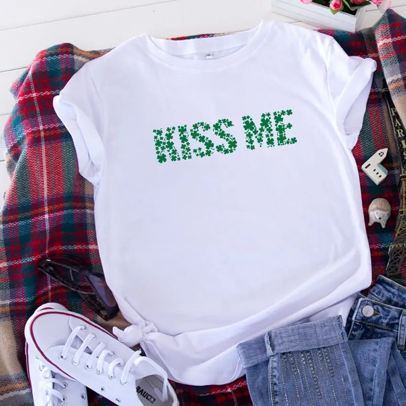 Женская футболка Kiss Me Clover модная с круглым вырезом и S-5XL женская из 100% хлопка