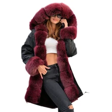 2021 New Winter Coat Women Long Jacket Real Fur Coats  Jacket Large Fox Fur Collar Detachable Faux Rabbit Fur Liner