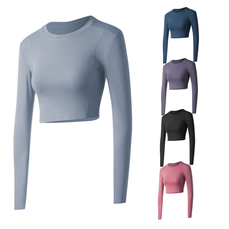 Women Yoga Top Long Sleeve Tight Slim Crop Top Fashionable Running Fitness Sportswear Clothes Super Stretchy Elastic Undershirt