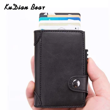 

KUDIAN BEAR Anti Rifid Credit Card Holder Men Wallet Multifunction Metal ID Card Case Leather Male Luxury Cardholder BIH214 PM49