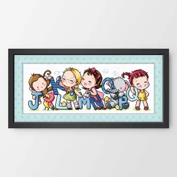 

Fishxx Printed on Canvas DMC Counted Chinese Cross Stitch Kits set Embroidery Needlework Cute letter girl