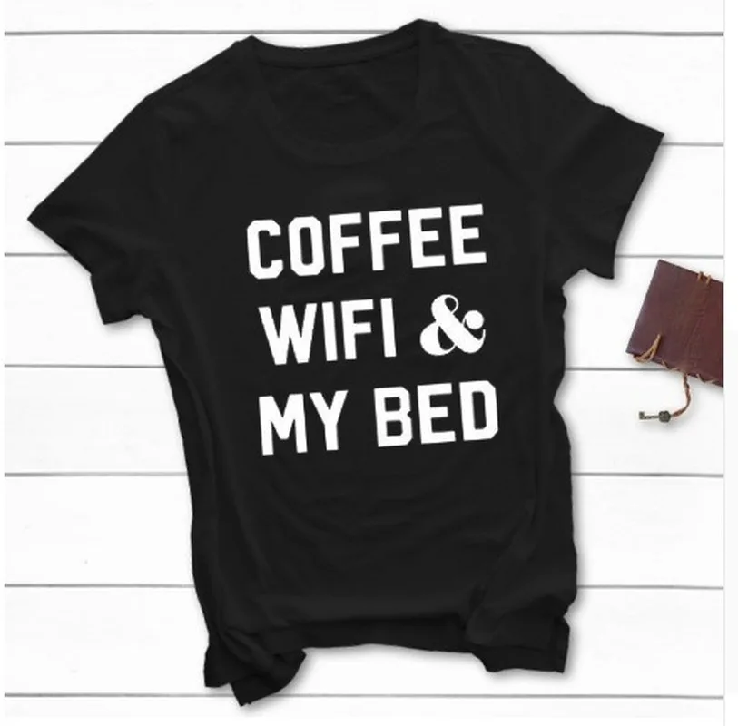 Женская футболка из 100% чистого хлопка с принтом кофе Wi-Fi моя кровать женская
